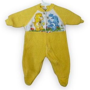 Vintage 1982 Care Bears yellow zip up footed sleeper